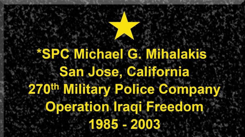 Plaque of Specialist Michael G. Mihalakis 