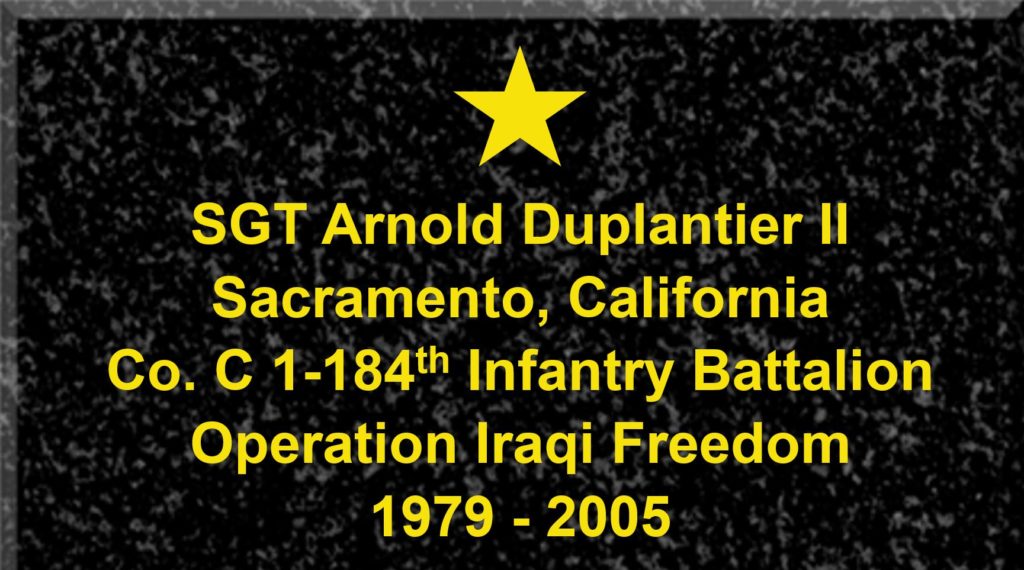 Plaque of Sergeant Arnold Duplantier 