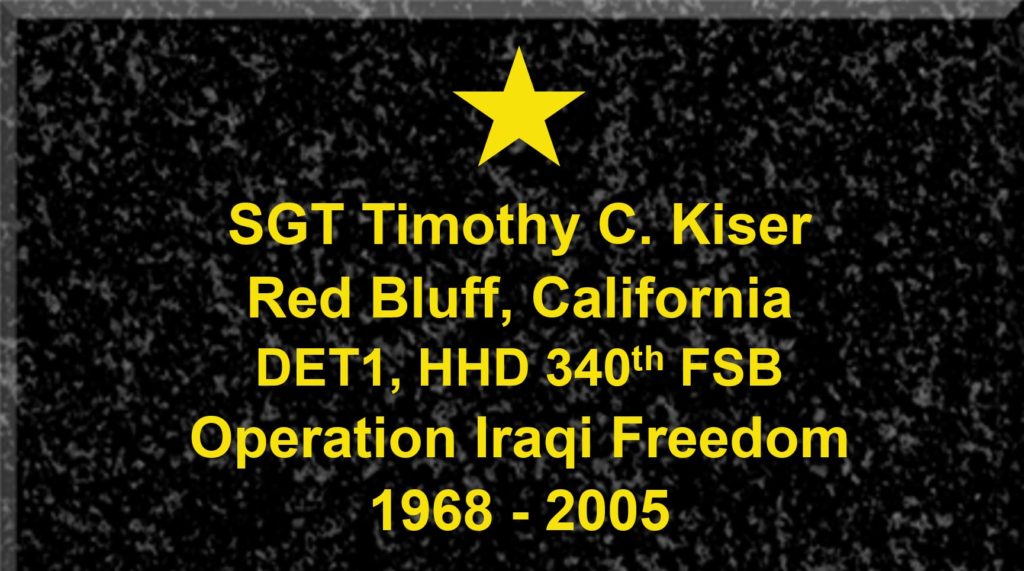 Plaque of Sergeant Timothy C. Kiser 