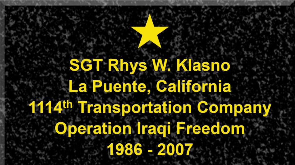 Plaque of Sergeant Rhys W. Klasno