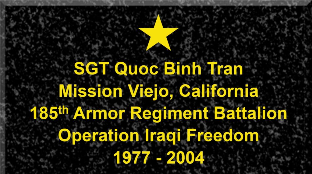 Plaque of Sergeant Quoc Binh Tran