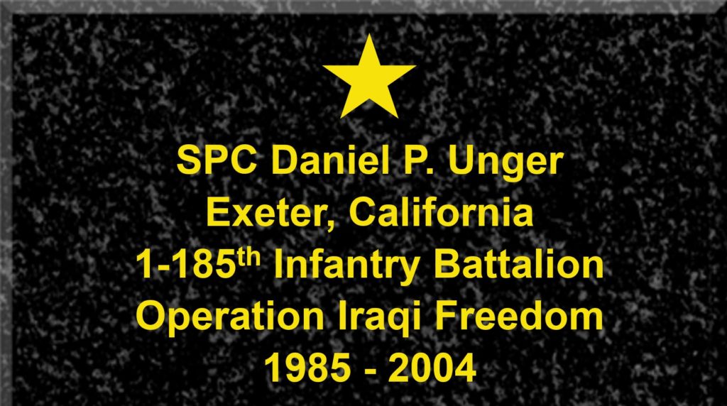 Plaque of Specialist Daniel P. Unger 